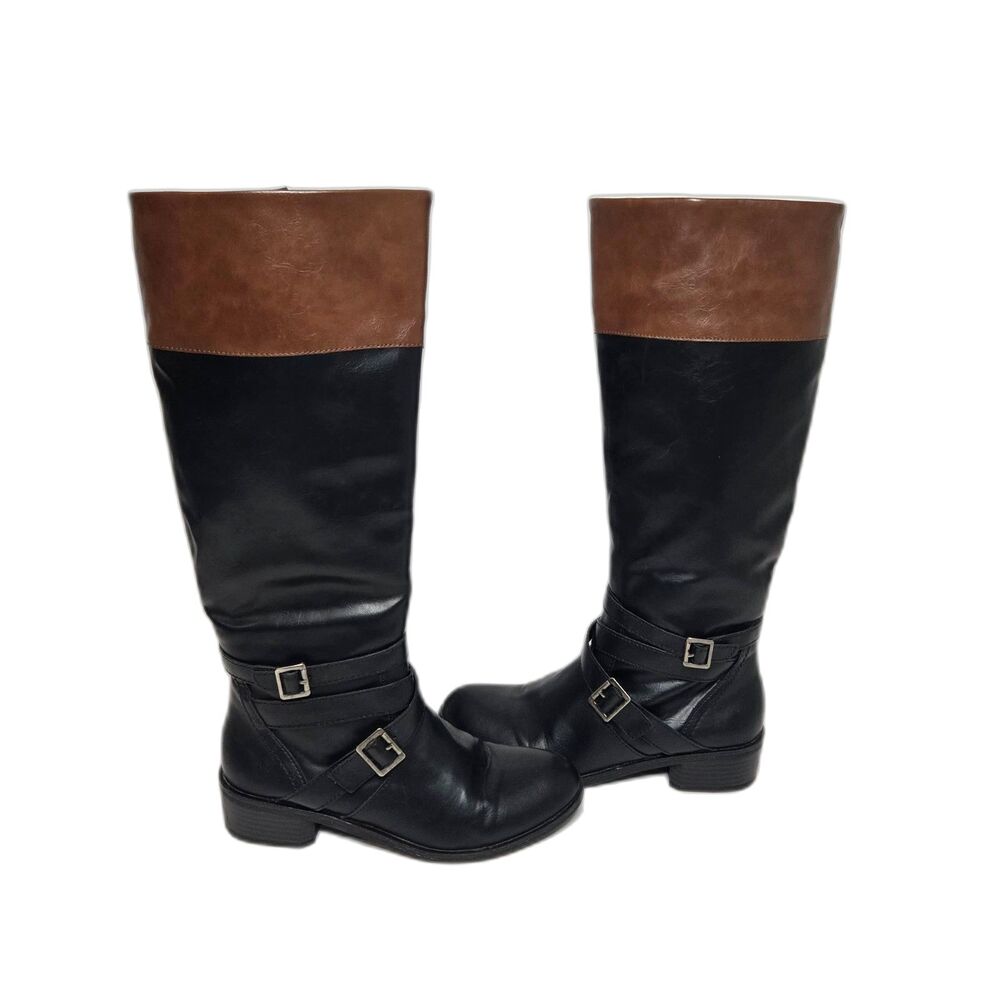 Arizona Jeans Dakota Two Tone Riding Boots | Women's Size 8 | Black & Brown